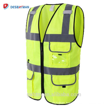 Yellow Breathable Mesh Safety Security Vests High Quality ANSI Class 2 High Visibility Reflective Waistcoat With Many Pockets